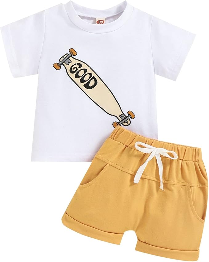 Yellow Cartoon Shorts Set